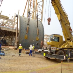 RIGGING THE LAST SECTION OF A SAG MILL SHELL FOR INSTALLATION